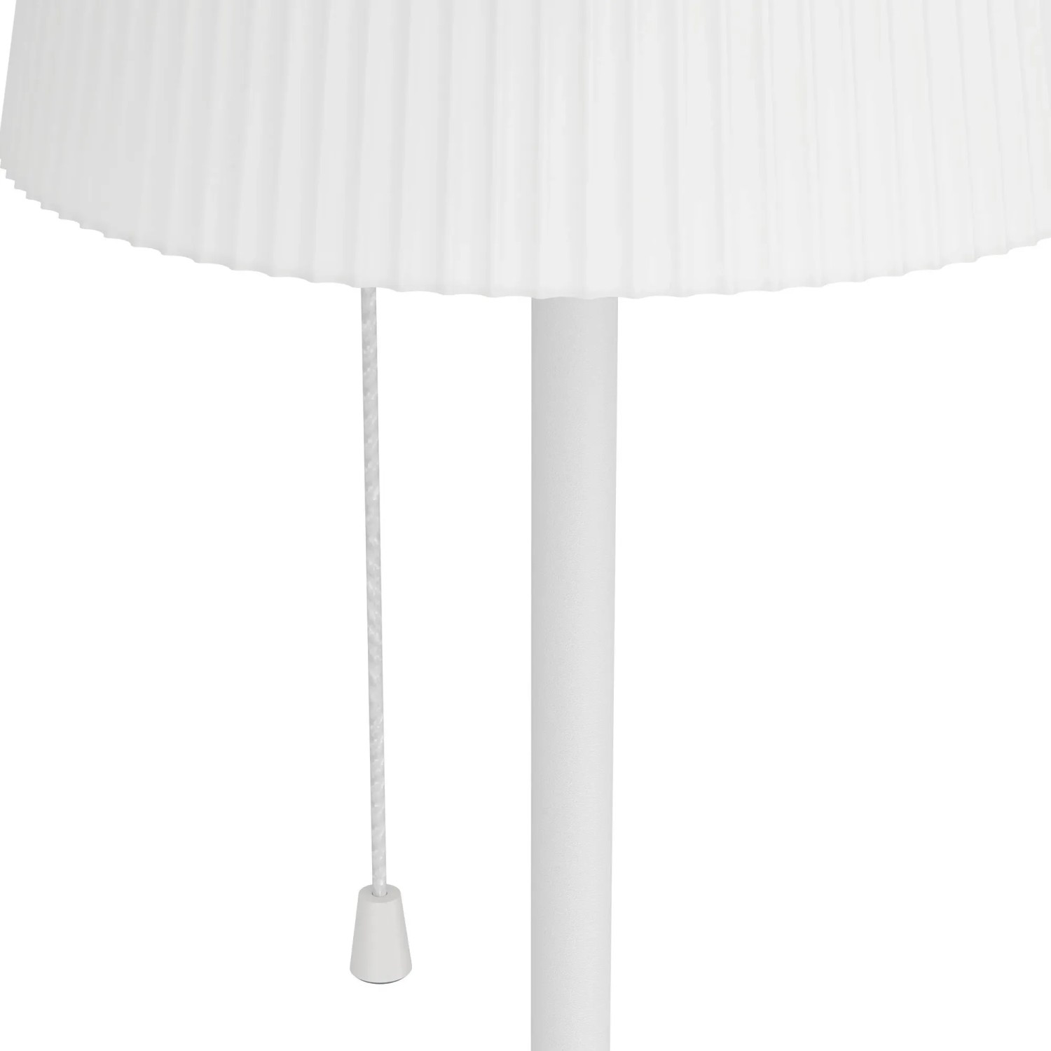 Weiße EGLO Solar LED Stehleuchte SCORDIANO mit Zugschalter und plissiertem Lampenschirm.