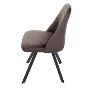 MCW Esszimmerstuhl K25 dunkelbraun, Samtbezug, gesteppte Rückenlehne, schwarze Metallbeine. Ideal für Tischsitze.