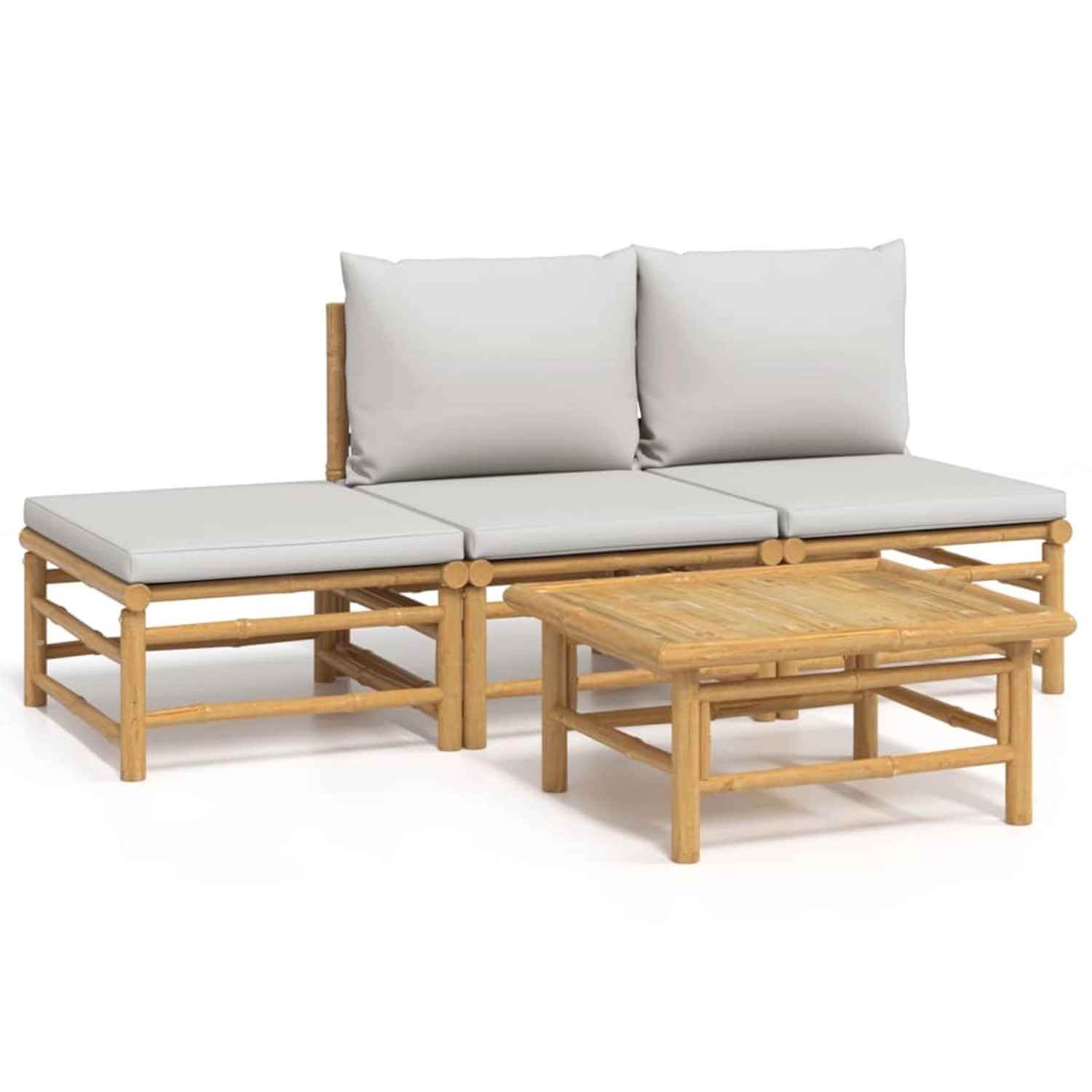 vidaXL 4-Tlg Garten-Lounge-Set mit Hellgrauen Kissen Bambus 3155107