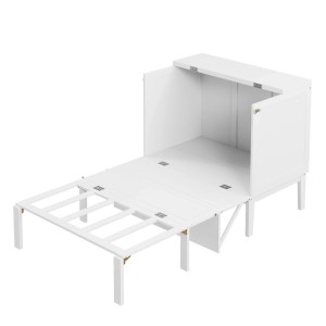 Weißes KOMHTOM Schrankbett 90x200cm, vertikal klappbar, mit Lattenrost, teilweise ausgeklappt. Ideal als Jugendbett.