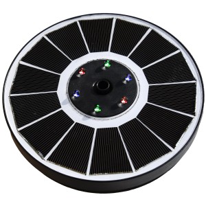 Heissner Solar-Teichpumpen-Set: Schwimmende Solarinsel mit LED-Beleuchtung und Wasserspiel.