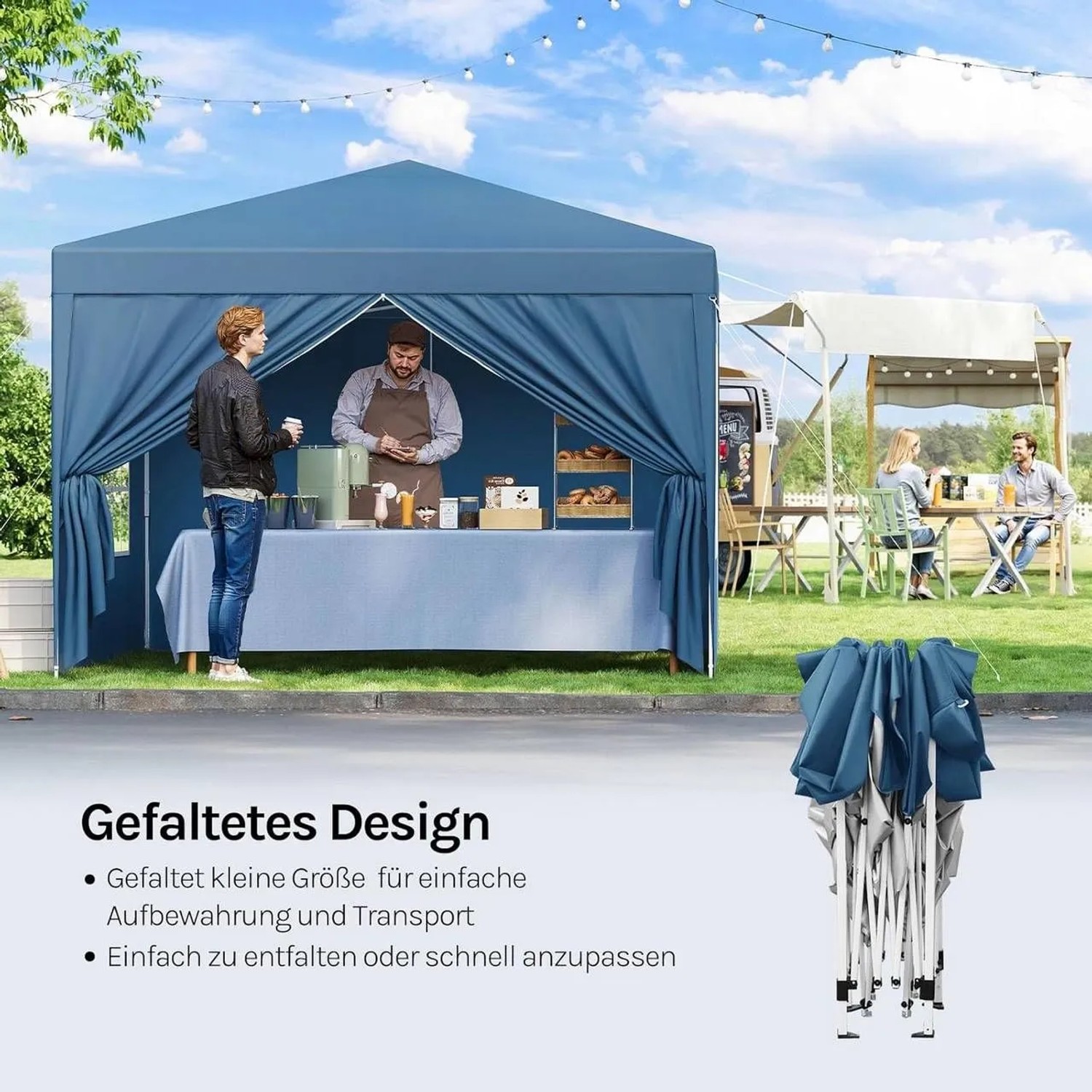 WOLTU Pavillon Pop-Up Wasserdichter Sonnenschutz Pagodenzelt 3x3 m Blau_8