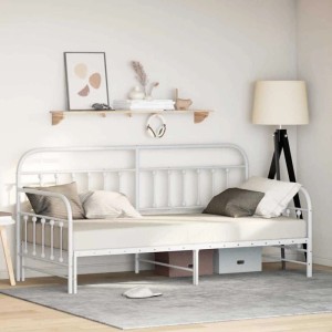 Weißes vidaXL Tagesbett mit Kopfteil, Stahlrahmen, Lattenrost, 90x200 cm. Modernes Design für Schlafzimmer.