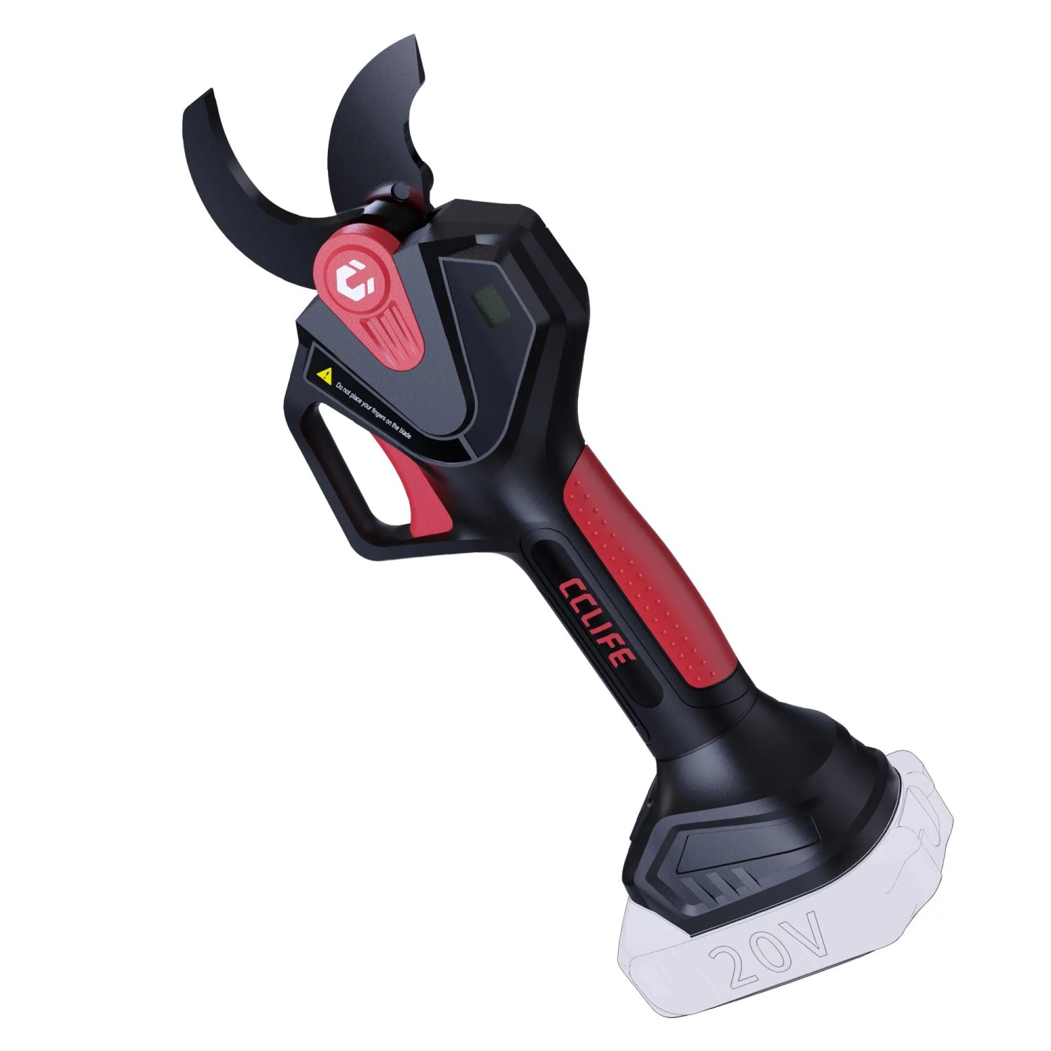 Schwarze CCLIFE Akku Astschere mit rotem Griff, scharfen SK5 Klingen, LCD-Anzeige und 40mm Schnitt für 18V.