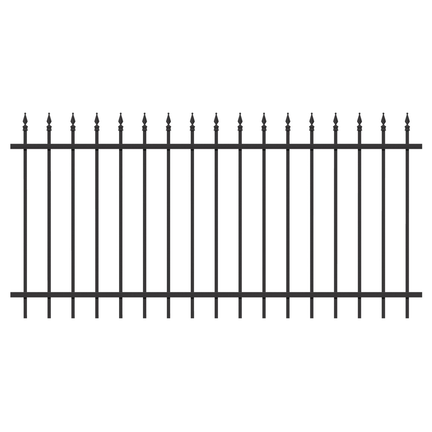 Schwarzes Metallzaun Grund-Set Chaussee zum Einbetonieren, 120x1000 cm, für den Garten.