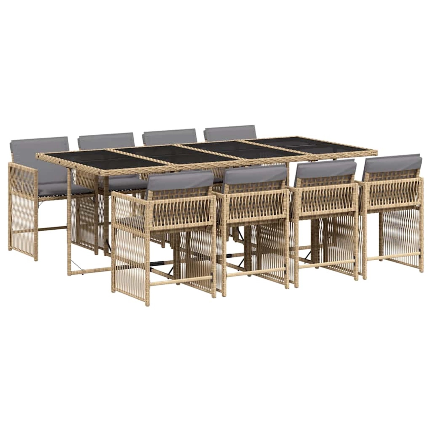 vidaXL 9-Tlg Garten-Essgruppe mit Kissen Beigemischung Poly Rattan 3211644