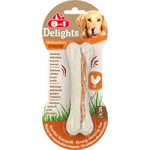 8in1 Kauknochen Delights Strong S, extra harter Hundeknochen mit Hähnchenbrust Füllung.