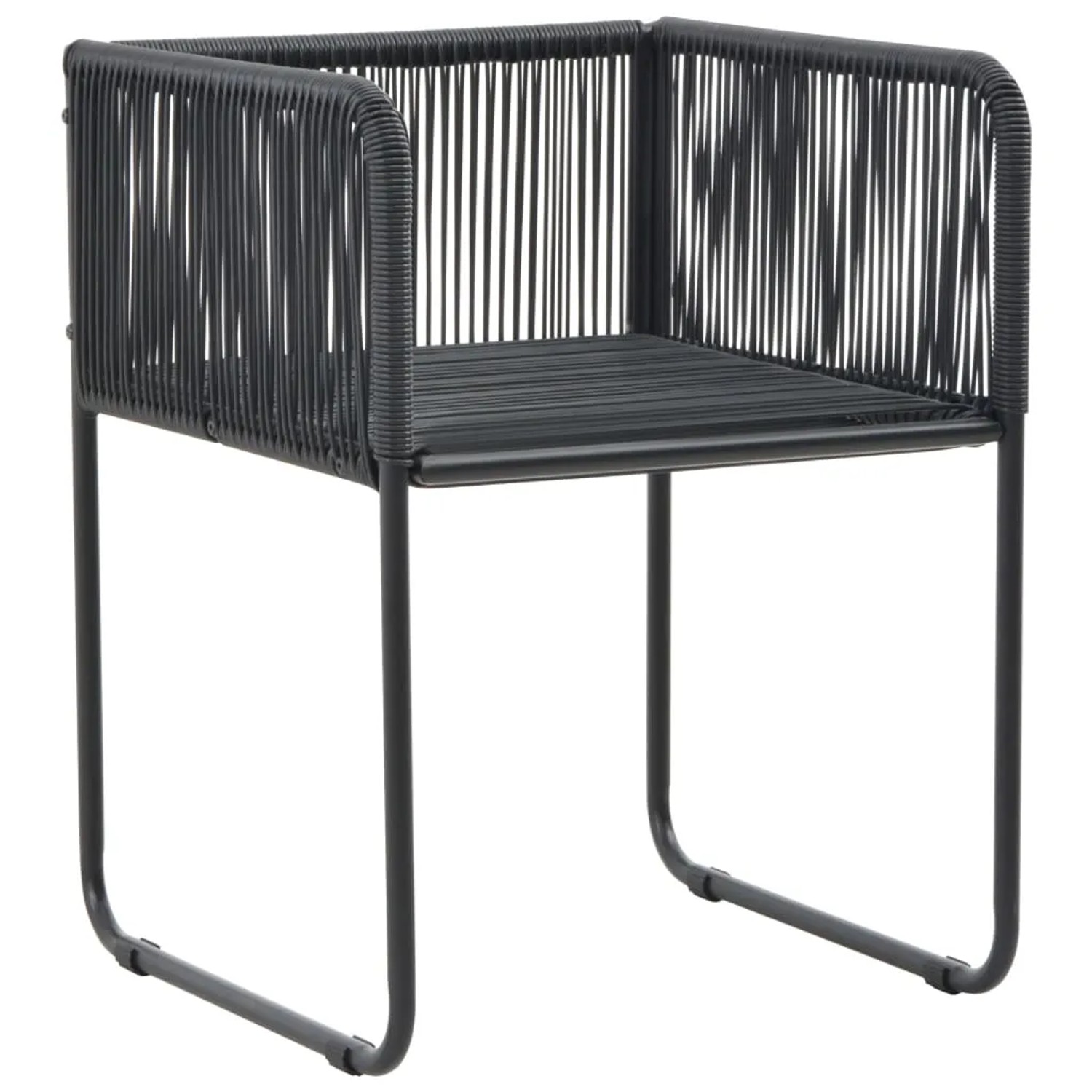 Schwarzer Gartenstuhl aus Rattan und Stahl, Teil der vidaXL 7-tlg. Essgruppe.