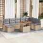 Beiges 9-teiliges vidaXL Garten-Sofa-Set aus Rattan mit Kissen und Stauraum.