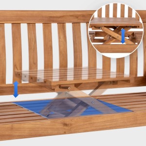 DELUKE Gartenbank Teakbank TITOR Holz Teak 150x61x93cm Holzbank 150cm Mit Klapptisch Bank Mit Lehne Wetterfest Bank Garten Terrasse