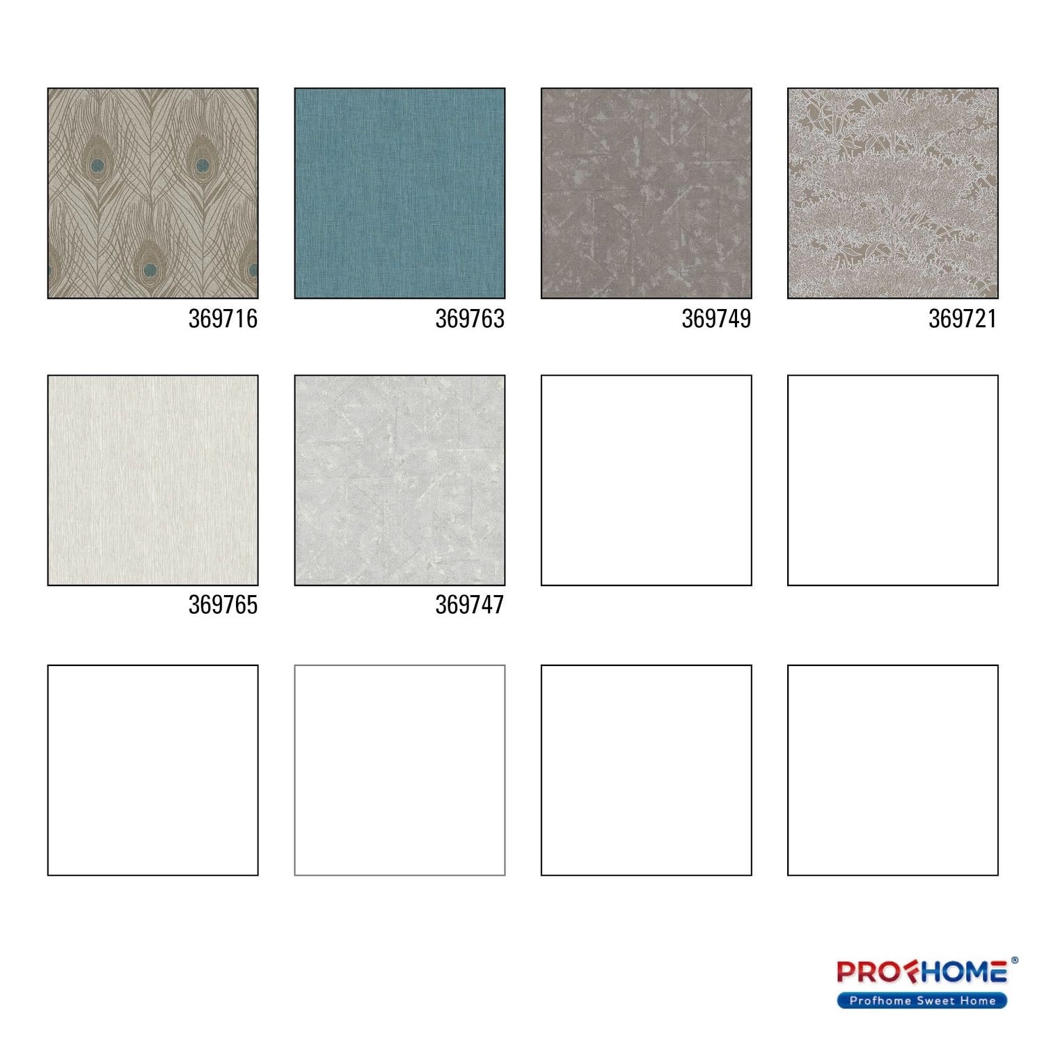 PROFHOME Tapetenmuster mit Federn in Braun, Grau und Blau. Dekorative Vliestapeten Kollektion.