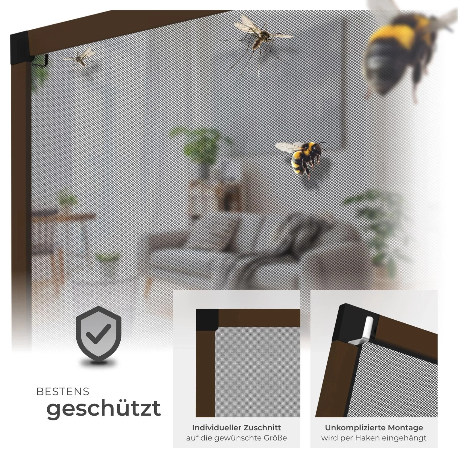 Tectake Fliegengitter Mit Aluminiumrahmen  Für Fenster  Zuschneidbar Wetter  und Uv Beständig 100 x 120 cm 1 x 100 x 120 cm Braun_3