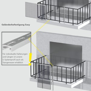 Solar U-Profil zur Geländerbefestigung von PV-Anlagen auf dem Balkon.
