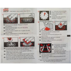 Anleitung für Tip-Top Flickzeug TT07: Schritte zur Reifenreparatur mit Flicken und Reifenheber.