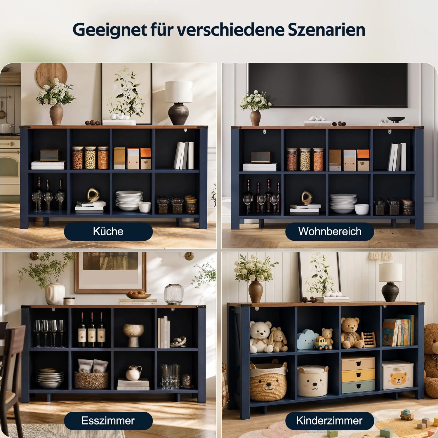 Merax Organizer Regal 140x34x75 cm 8 Staufächer Küche Wohnzimmer Esszimmer_8