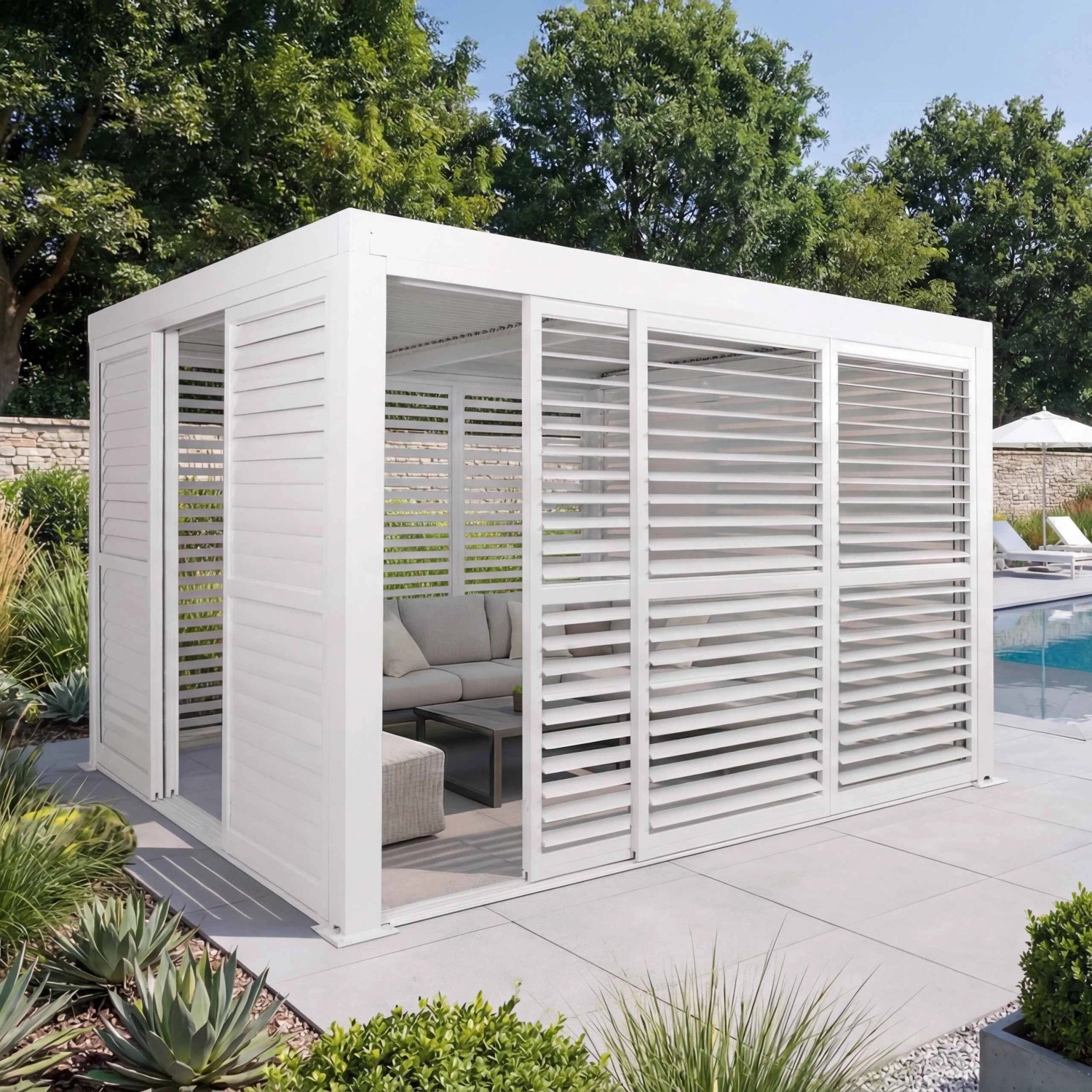 MCW Pergola L46 mit Schiebetür Weiß 3x3m
