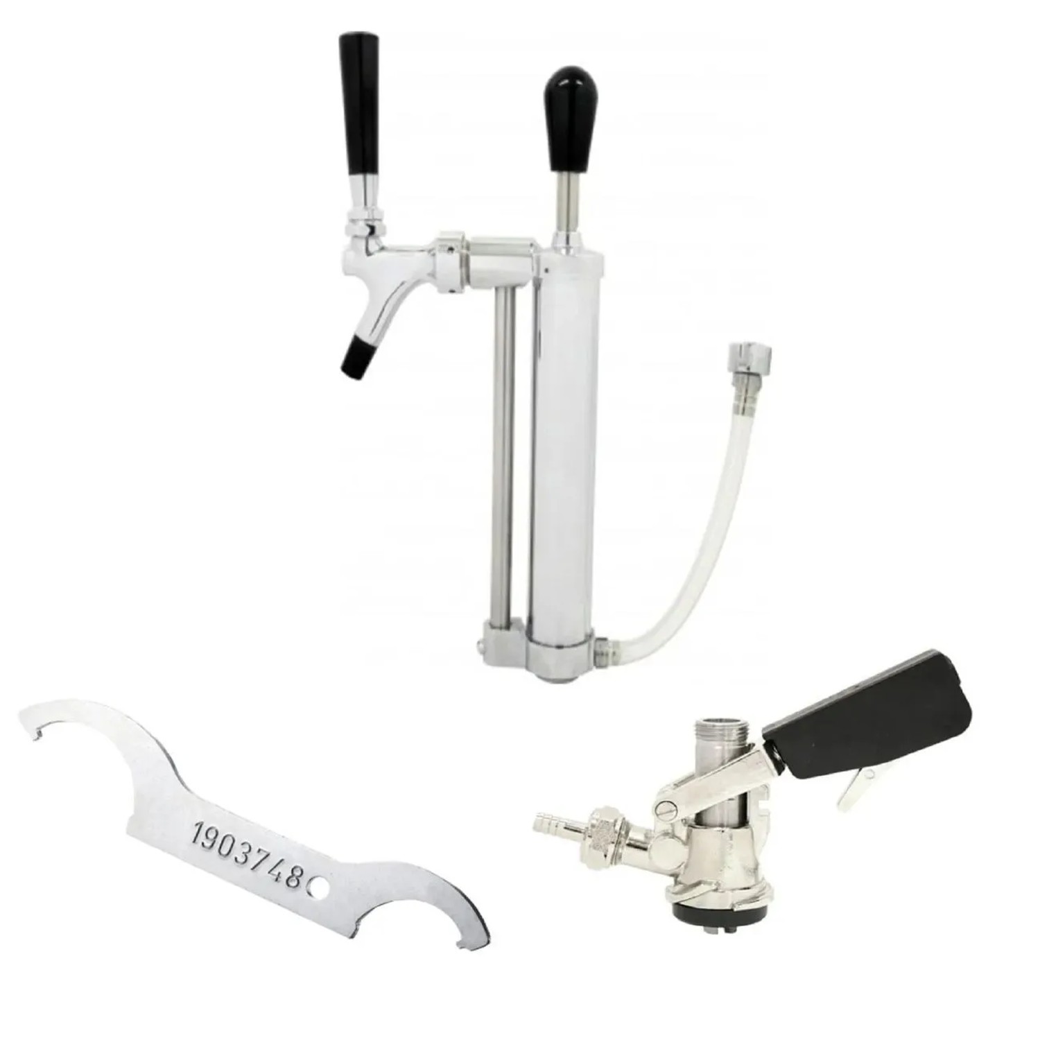 Ich-Zapfe Bierpumpe Picknickpumpe-Set mit Kolbenschankhahn 5/8 Kohlensäure-Abgang Keykeg-Zapfkopf aus Metall Silber