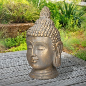 Buddha Figur Kopf, 74,5cm, Bronzeoptik, Polyresin, Dekoration für Haus und Garten.