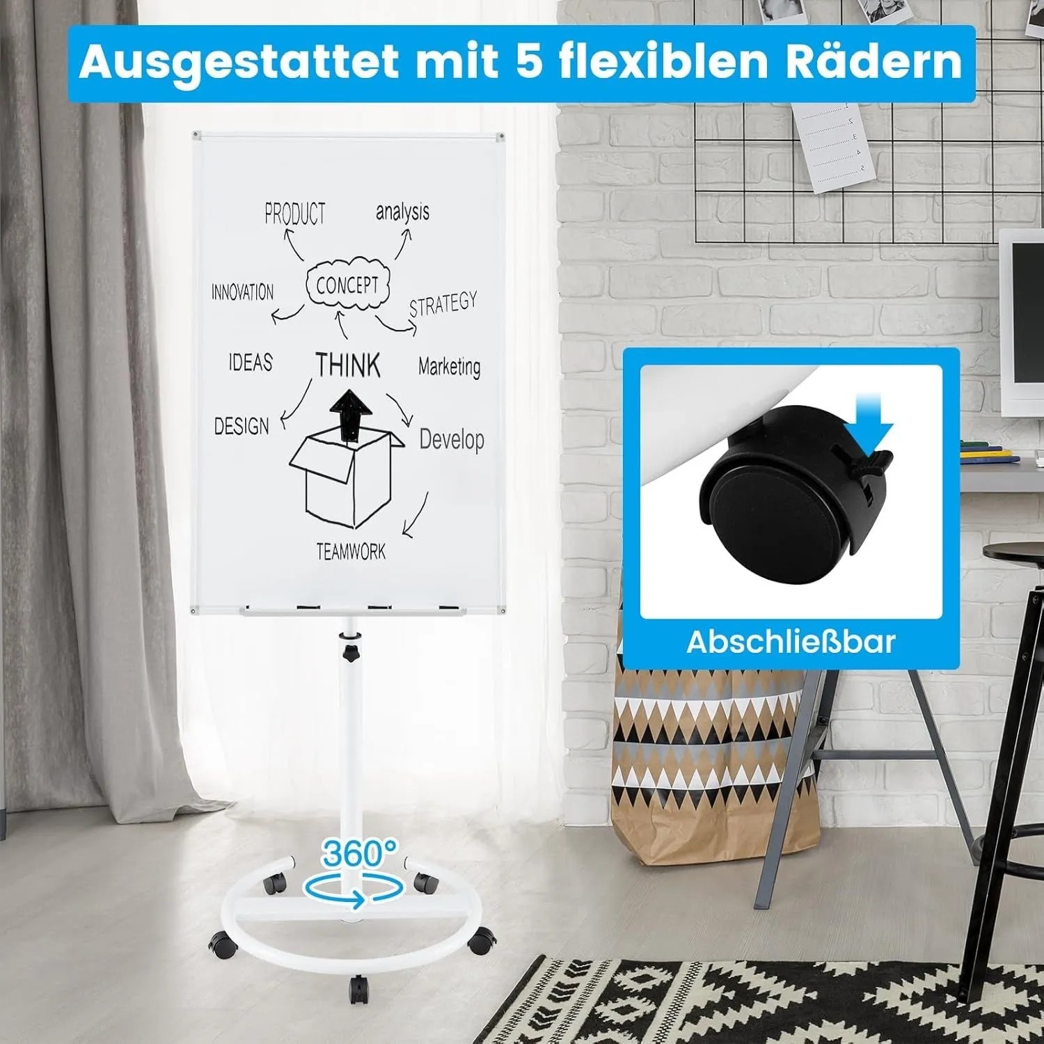 Costway Flipchart Ständer Mobiles Whiteboard Weiß 100 x 65 cm_4