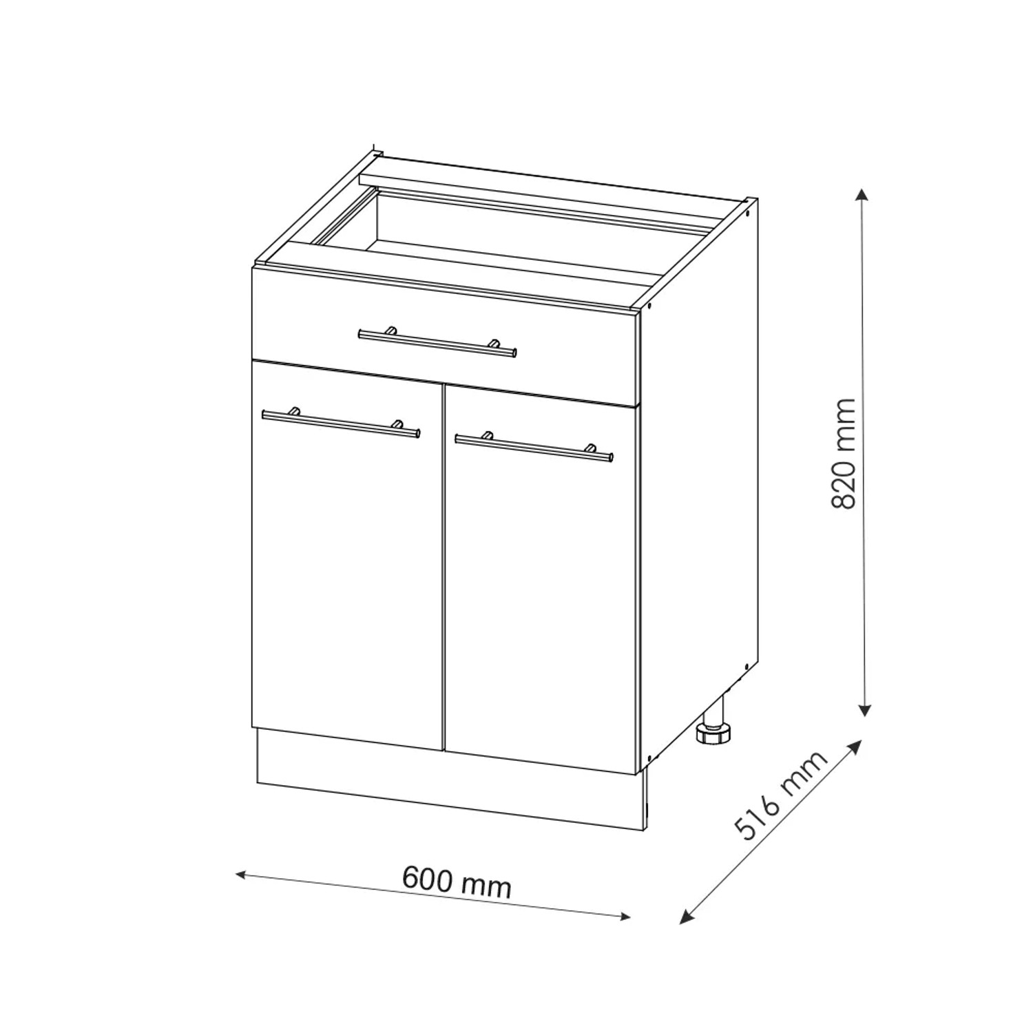 Küchenunterschrank Fame-Line, weiß hochglanz/anthrazit, 60 cm, Schublade, AP Marmor, Umrisszeichnung.