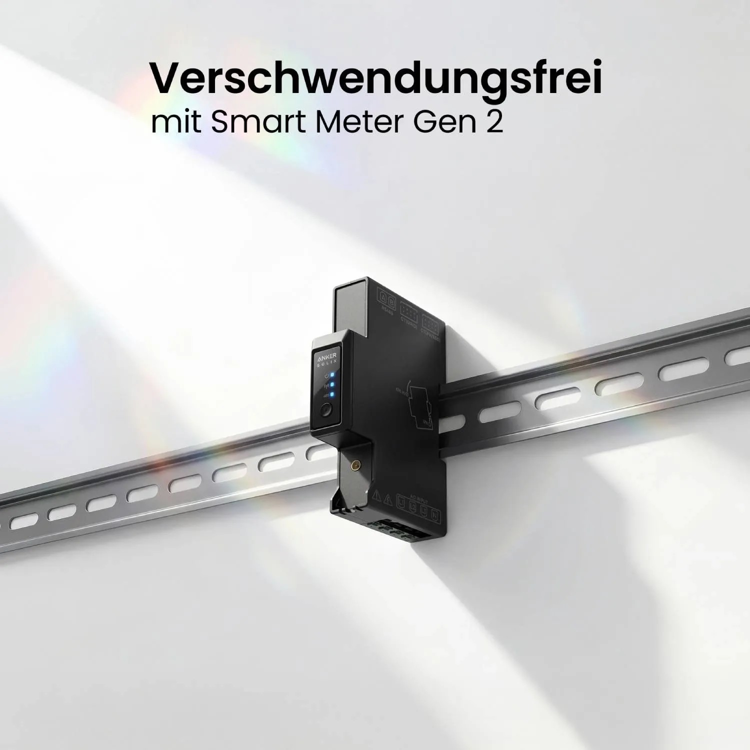 Anker SOLIX Smart Meter Gen 2 auf DIN-Schiene. Misst Energieverbrauch für Balkonkraftwerk.