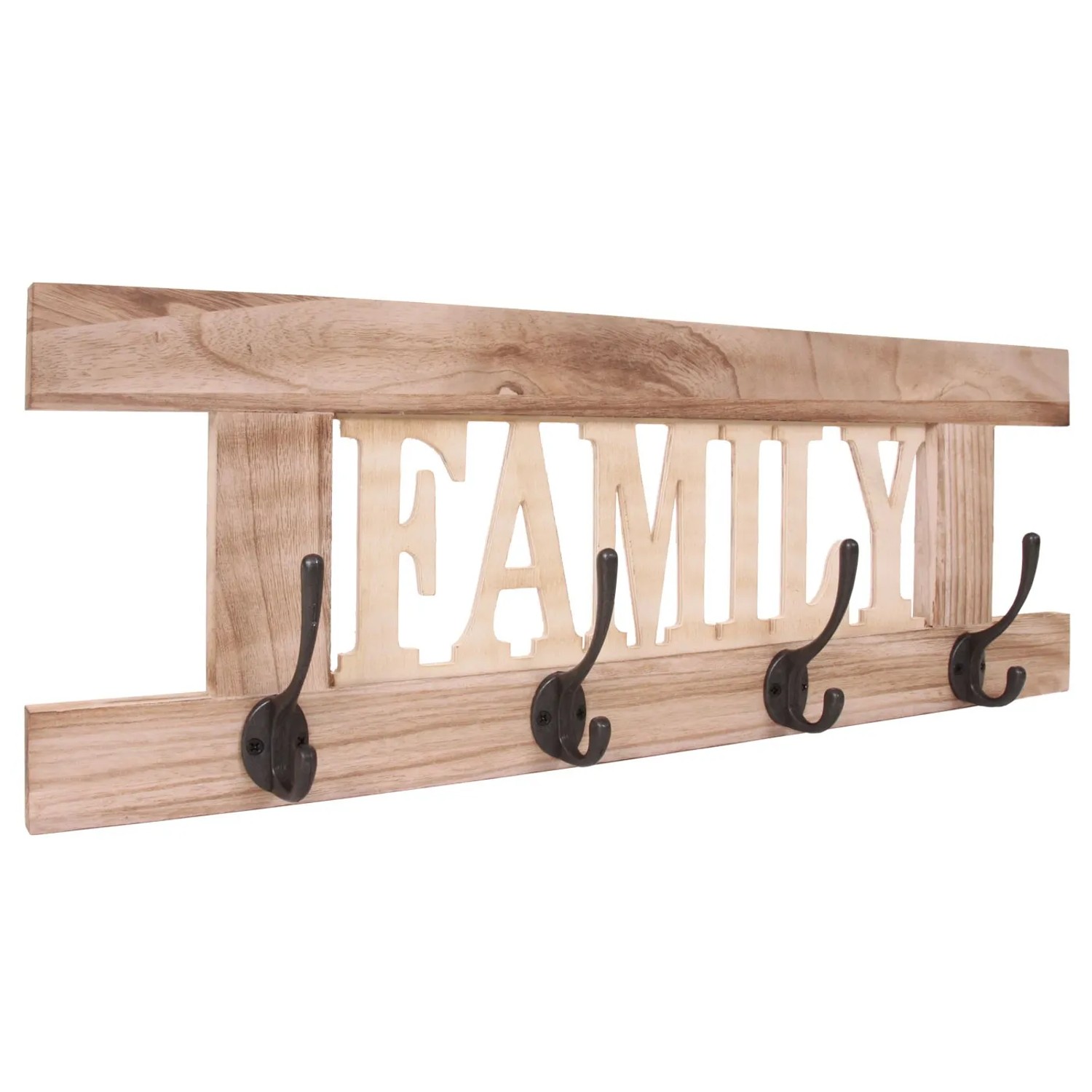 Wandgarderobe C60 Family im Shabby-Look mit 4 Doppelhaken aus Metall.