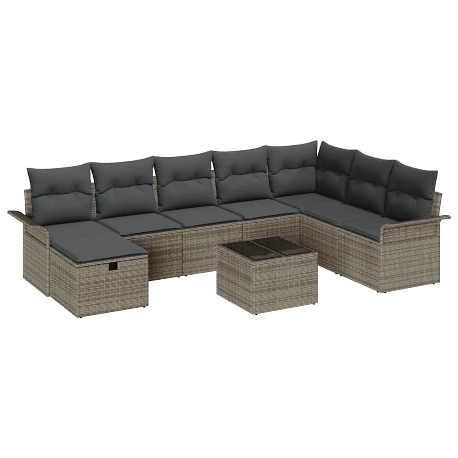 vidaXL Garten-Sofa-Set mit Kissen mit Speicher 9-Tlg Grau Poly Rattan 33602 günstig online kaufen