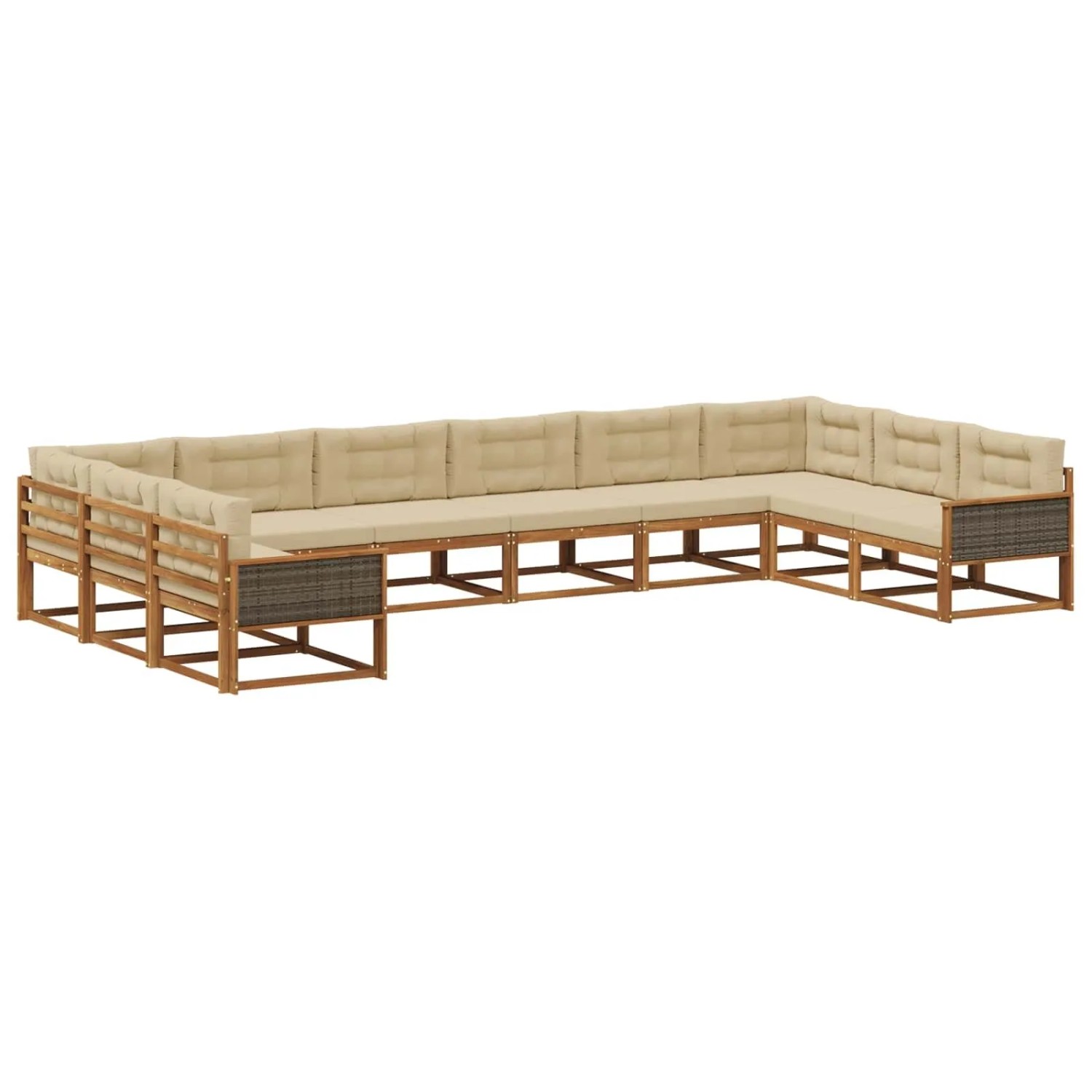 vidaXL Outdoor-Sofagarnitur mit Kissen 10 Stk Natur und Beige 3382921