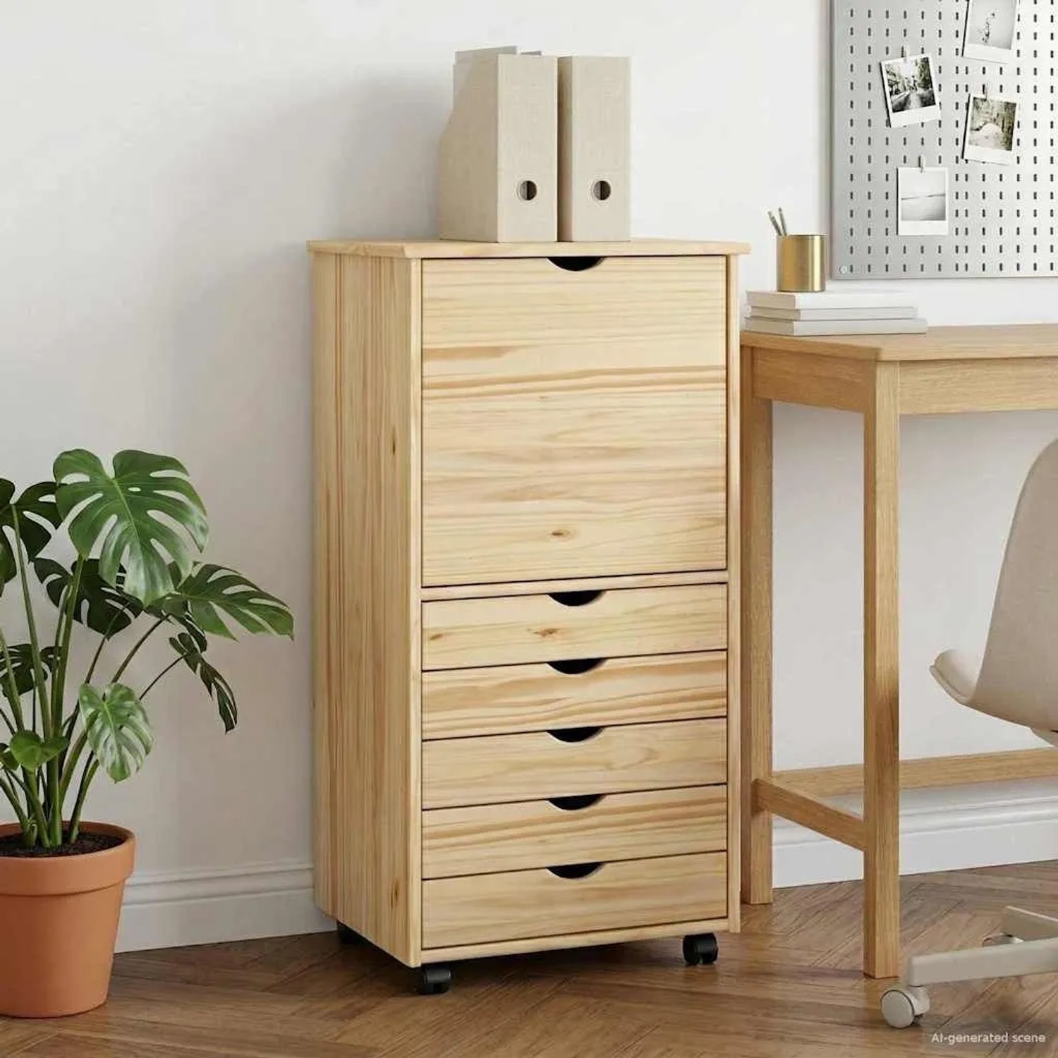 vidaXL Rollschrank Mit Rad Braun 53 x 39 x 103 cm Massivholz Kiefer 42032395_2