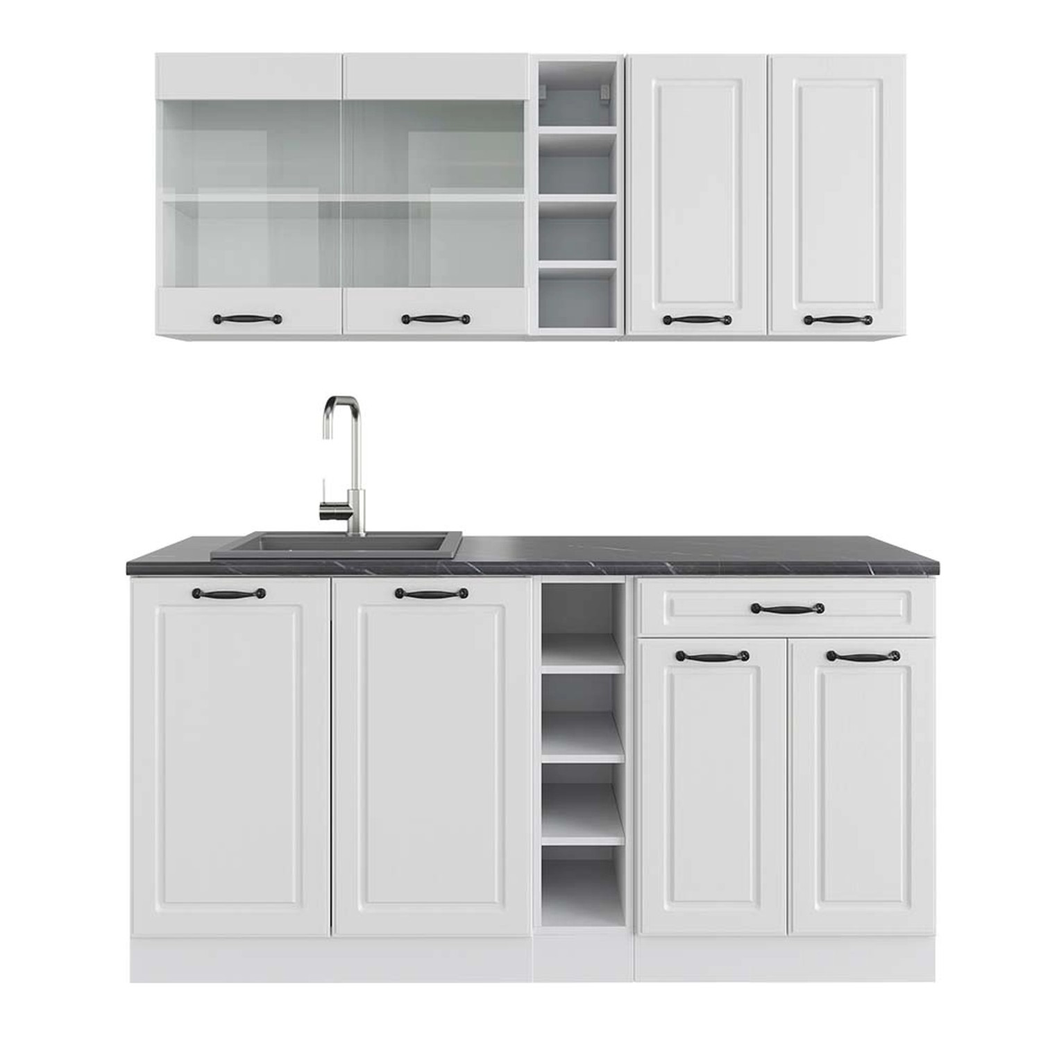 Vicco R-Line Singleküche Weiß Landhaus/Weiß 160 cm AP Anthrazit günstig online kaufen