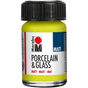 Marabu Starter-Set Porzellan- & Glasfarbe Matt 15ml Reseda: Flasche mit gelber Farbe.