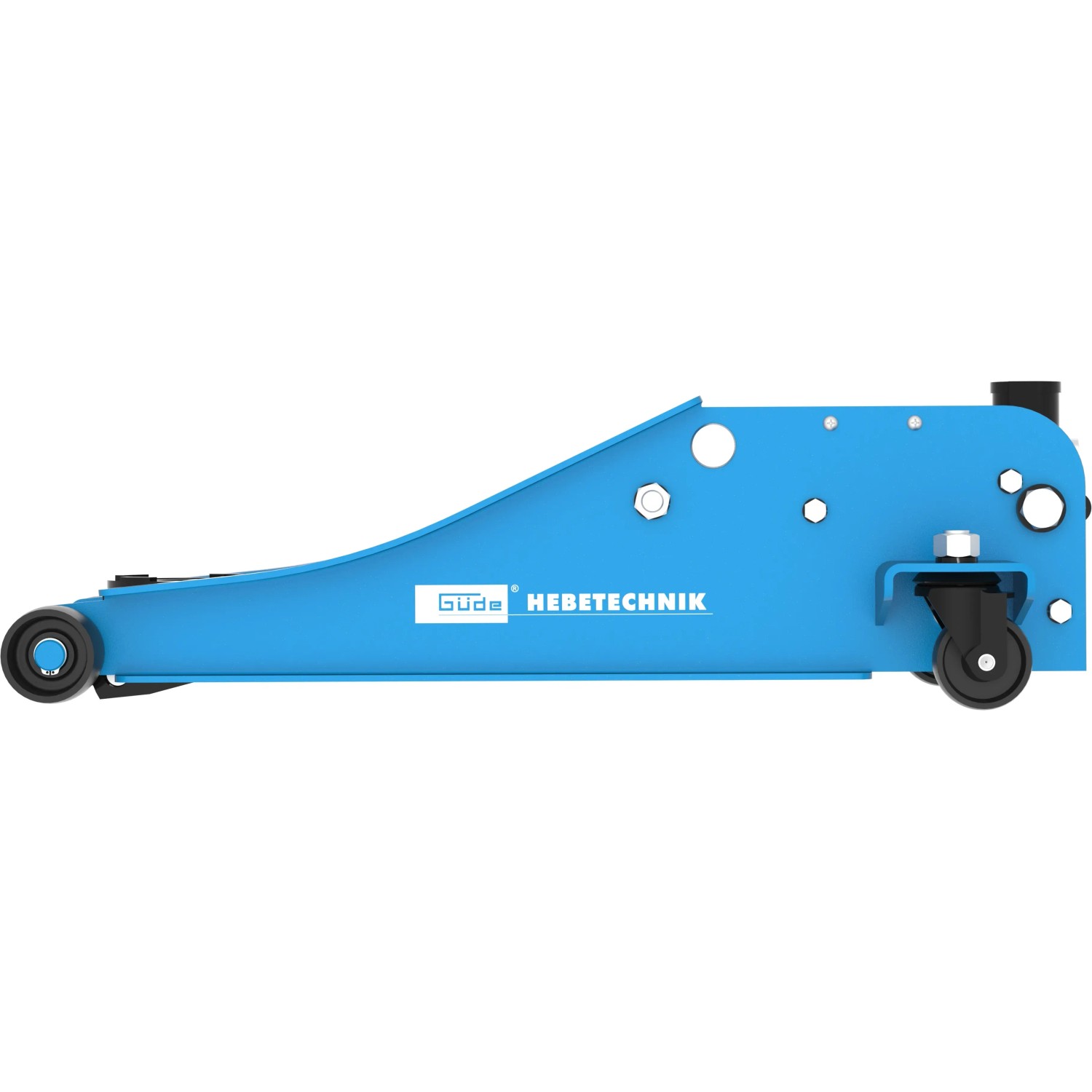 Blauer Güde Rangierwagenheber GRH 2,5/510 L mit 2,5 t Hubkraft und Rollen.