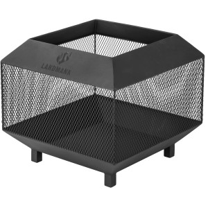 Schwarzer Landmann Feuerkorb FP-I-440-BKXX mit Netzoptik und vier Füßen.
