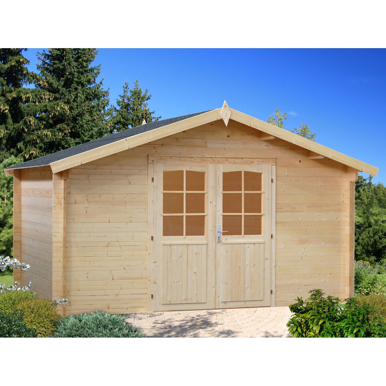 Palmako Lotta Holz-Gartenhaus/Gerätehaus Natur Satteldach Unbehandelt 380 cm x 380 cm