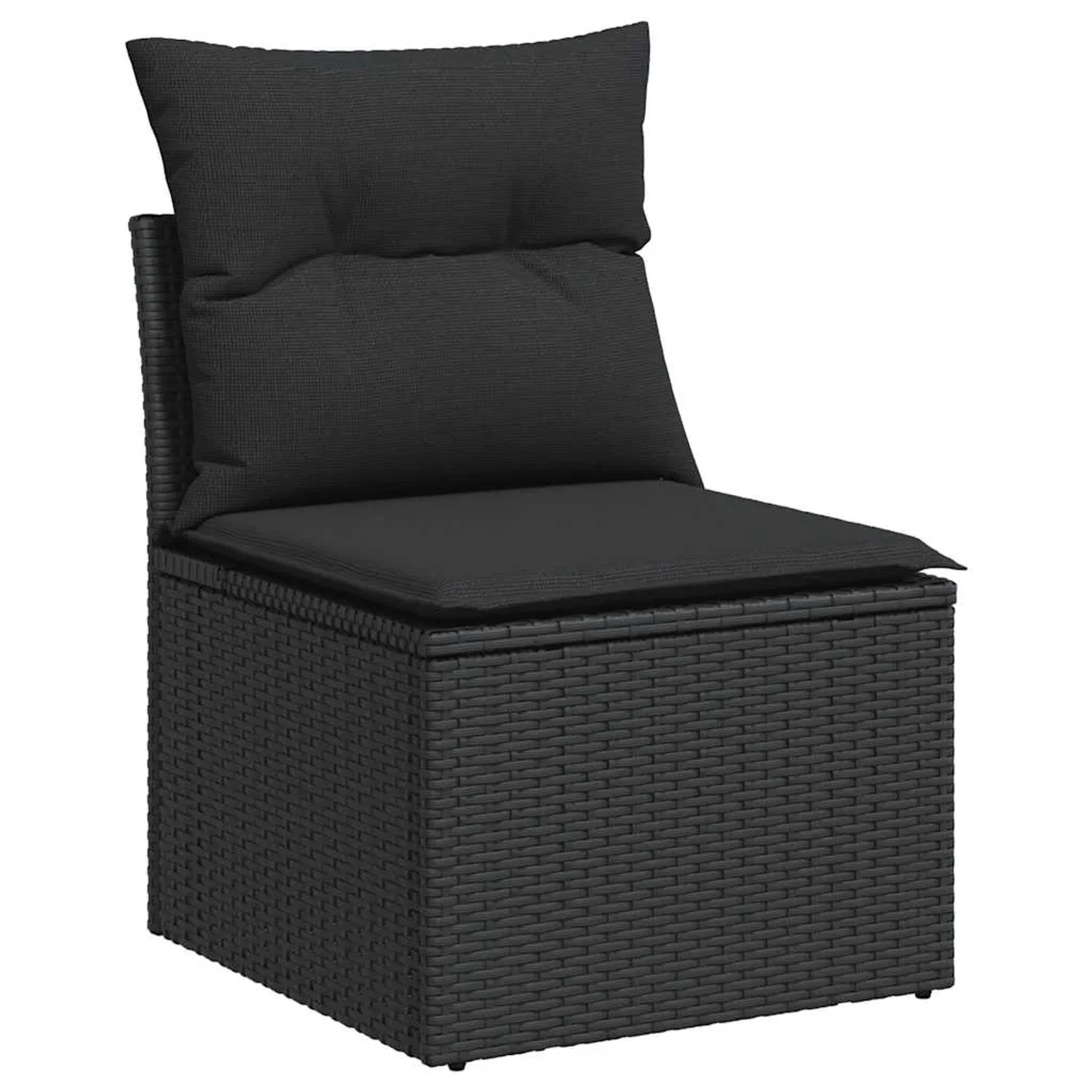 Schwarzes vidaXL Gartenmöbel-Set: Einzelner Sessel aus Polyrattan mit Kissen.