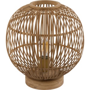 Tischlampe Hildegard aus Bambus, runde Form, natürliches Material für gemütliches Licht.