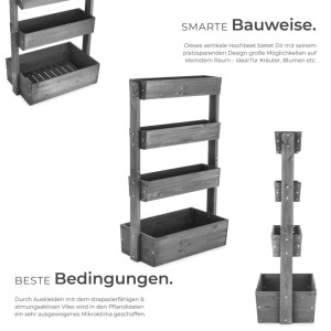 Graues Tectake Vertikalbeet Flora mit 4 Etagen aus Tannenholz für Kräuter, Blumen und Gemüse.