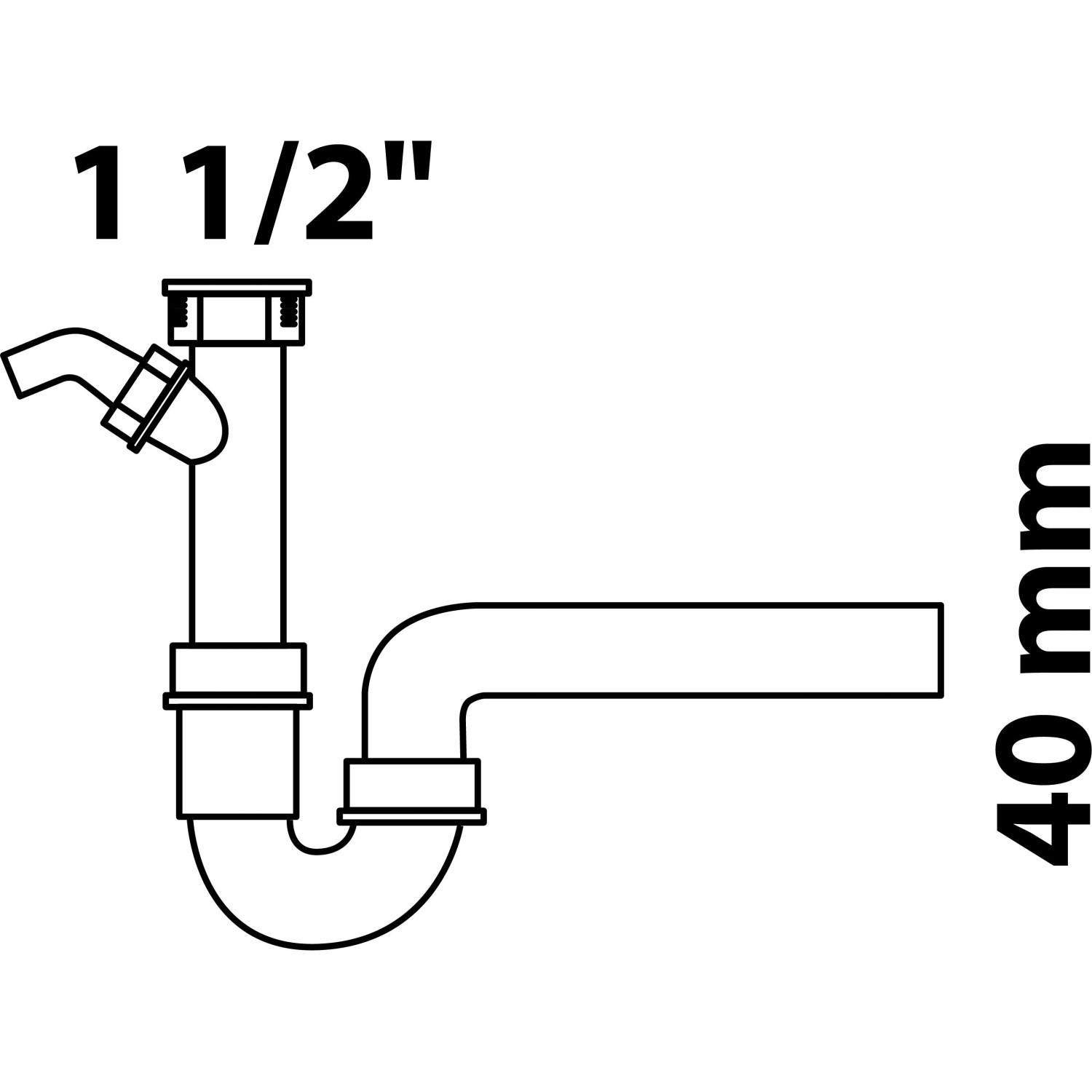 Skizze: Kirchhoff Siphon Küchenspüle Eco Save 40 mm mit Anschluss für Spülbecken und Waschmaschine.