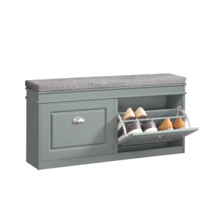 SoBuy Sitzbank FSR64-HG, hellgrau, mit Sitzkissen und Schuhfächern.