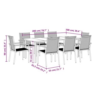 vidaXL 9-tlg. Garten-Essgruppe, schwarz, Textilene/Stahl. Gartentisch mit 8 Stühlen, ideal für Terrasse und Garten.