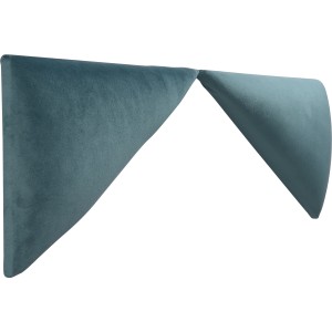Zwei petrolfarbene, dreieckige Wandkissen (15x30 cm) aus Samt zur Wandgestaltung.