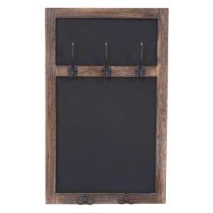 MCW Wandgarderobe C51 mit braunem Shabby-Holzrahmen, schwarzer Kreidetafel und 5 Metallhaken.