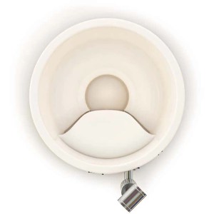 Holz Badefass Stockholm, Thermoholz, Ø 200 cm, mit VA-Ofen und Minibar, Innenansicht.