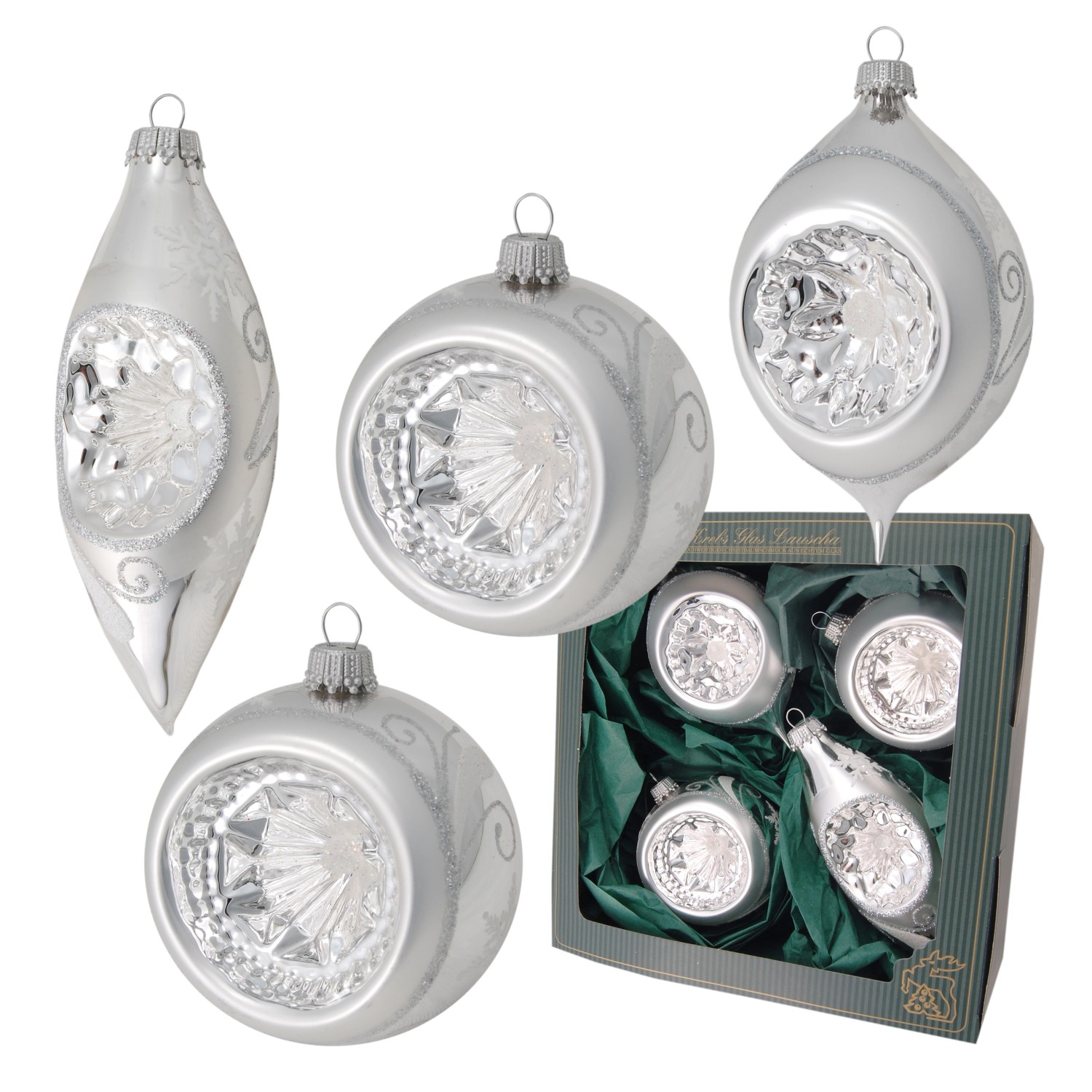 Krebs Glas Lauscha Weihnachtsornamente Reflexe 4-tlg. 8cm