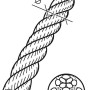 Illustration eines 3-schäftig gedrehten Polypropylen-Seils, 6 mm Durchmesser, mit Querschnitt. Mehrzweckseil.