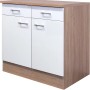 Flex-Well Küchenunterschrank Florida, 80 cm, Weiß und Sonoma Eiche Dekor mit zwei Schubladen und zwei Türen.