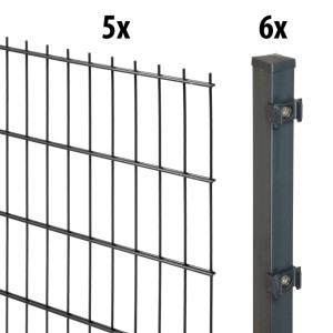 Anthrazit Doppelstabmattenzaun-Set: Zaunfeld und Pfosten mit Befestigung. Robuster Gartenzaun für Privatsphäre.
