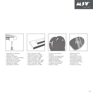 Details des MSV WC-Sitzes Pinie: MDF-Kern, PVC-Beschichtung, Kunststoffscharniere, Dämpfer.