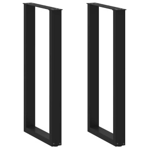 Zwei schwarze U-förmige vidaXL Bartischbeine aus Stahl, 50x100 cm.