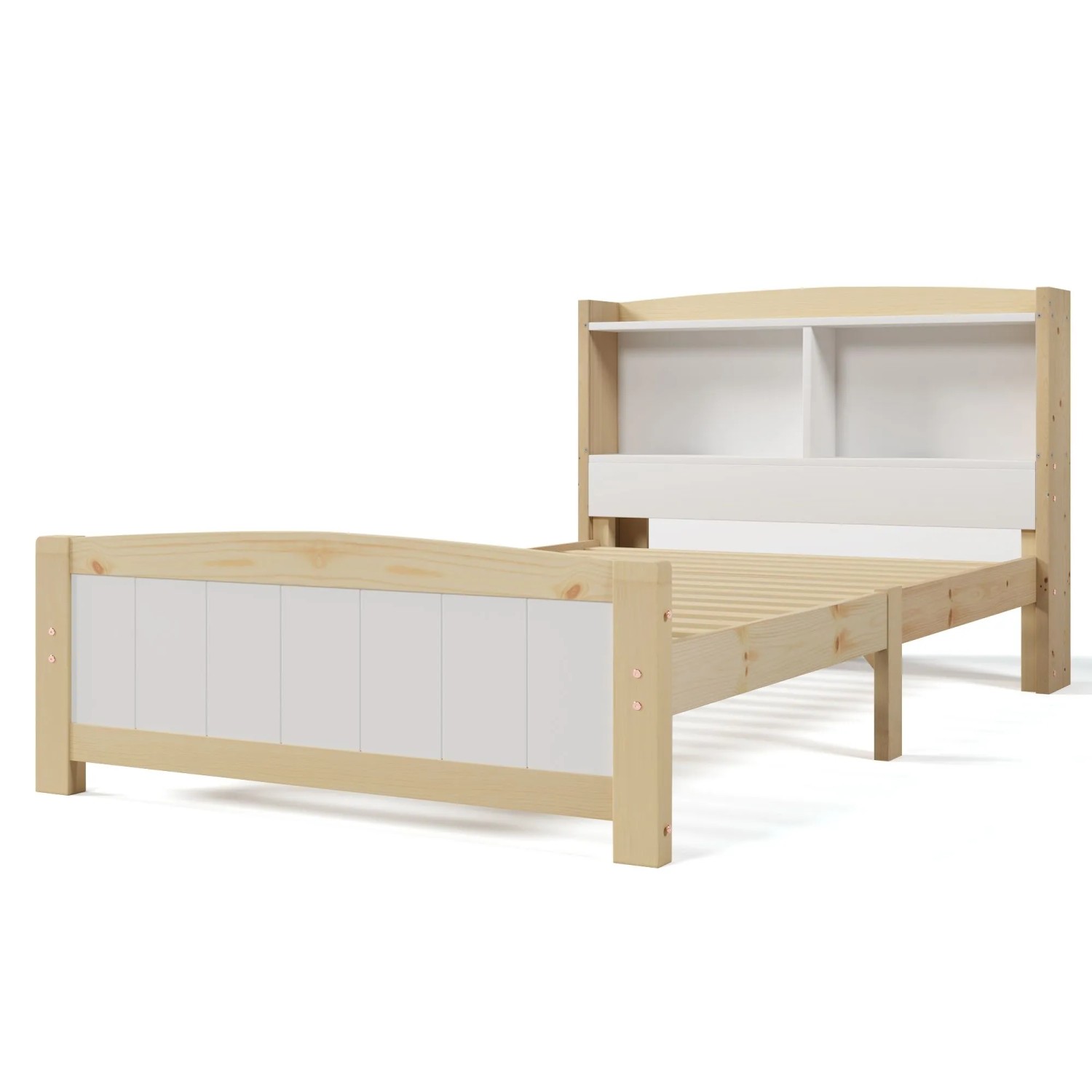 Merax Holzbett 90x200 Natur Weiß Stauraum Kopfteil Mit Matratze